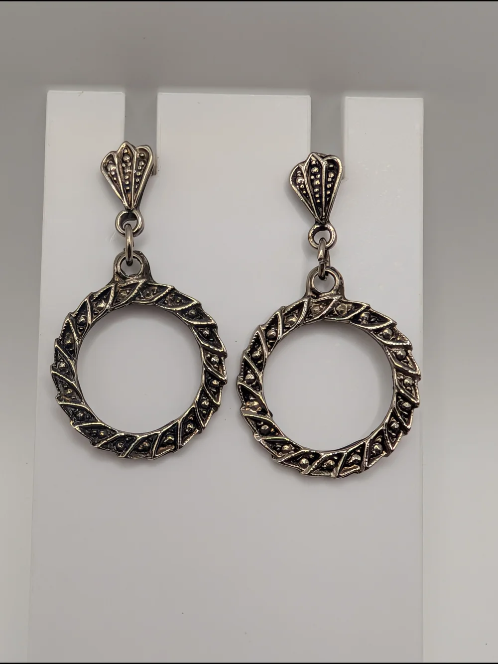 Vintage-Inspired Silver Tone Hoop Drop Earrings